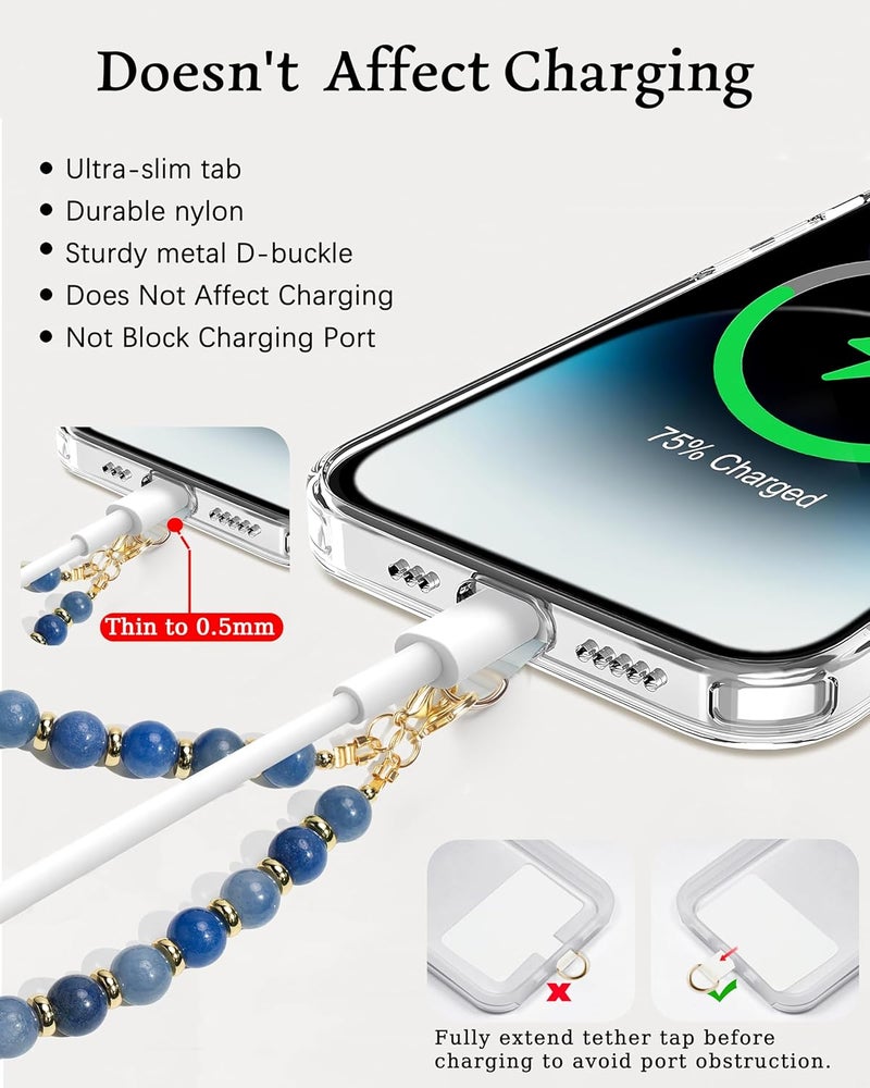 Lostars Store Marble Beaded Phone Wrist Strap,Detachable Phone Bracelet Strap with Tether Tab,Hands-Free Wristlet Strap (Blue Aventurine) - Image 4